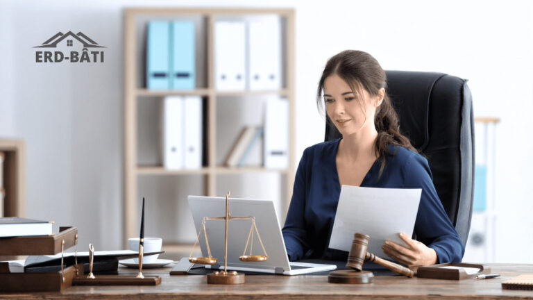 Une juriste, occupée à son travail dans son bureau.