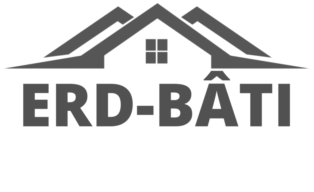 Un logo avec un toit d'une maison au-dessus du nom ERD BÂT
